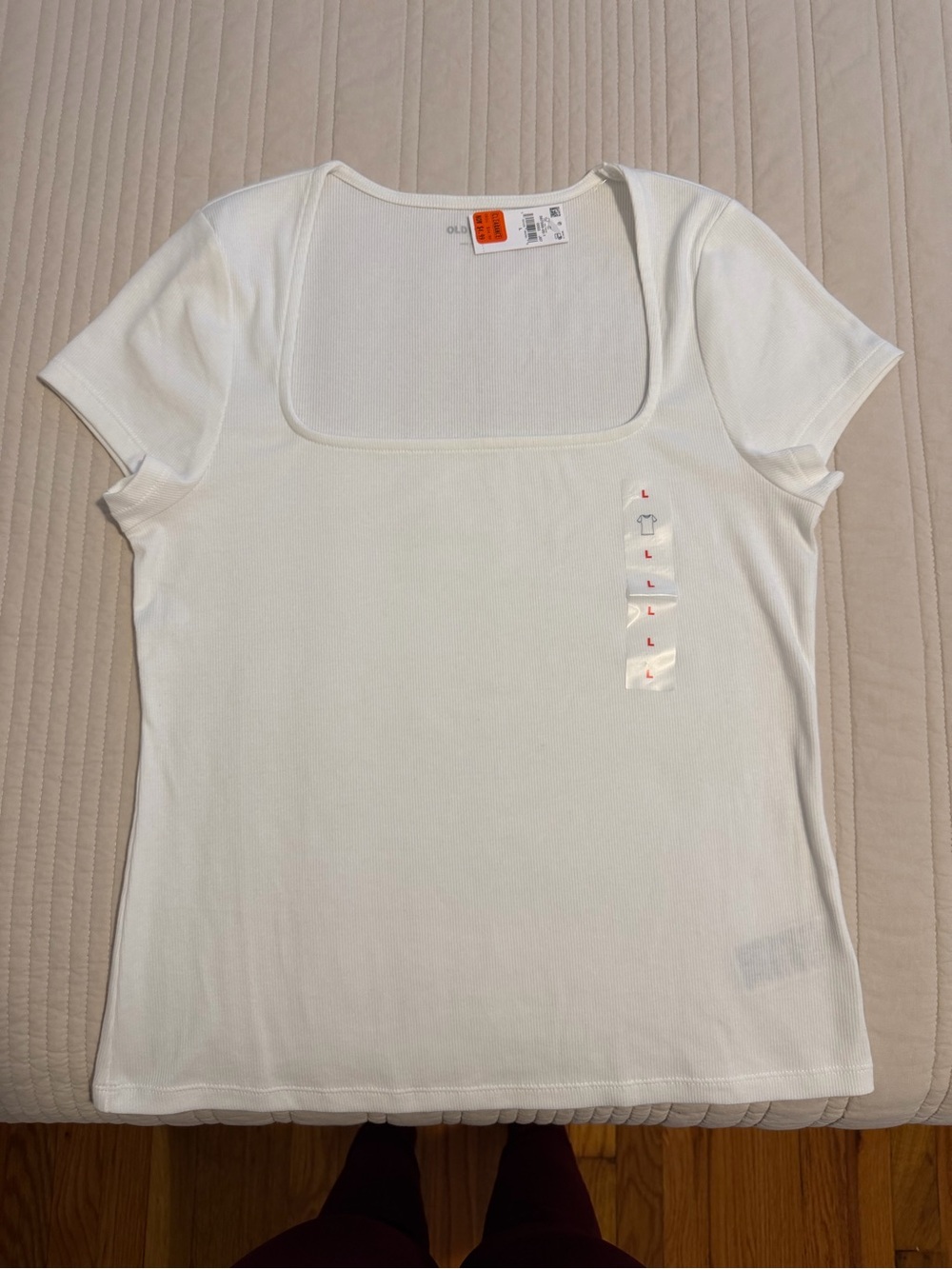 Old Navy White Square Neck Short Sleeve Tee